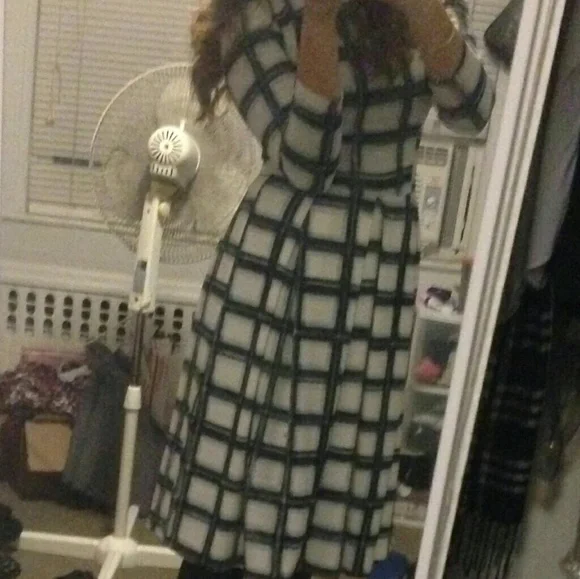 ASOS White Midi Dress with Black Windowpane Check - Picture 2 of 2